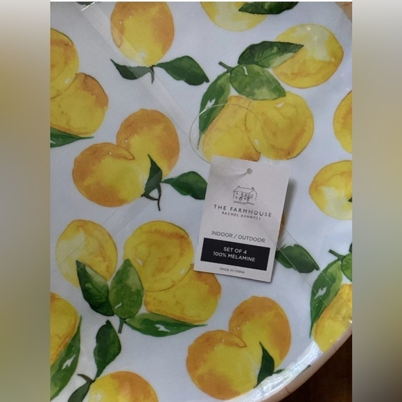 Set 4 LEMONS Melamine 11” Dinner Plate Lemon Print Farmhouse Rachel Ashwell NWT - Picture 3 of 4